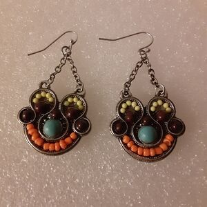 Orange, Turquoise and Yellow Artsy Earrings